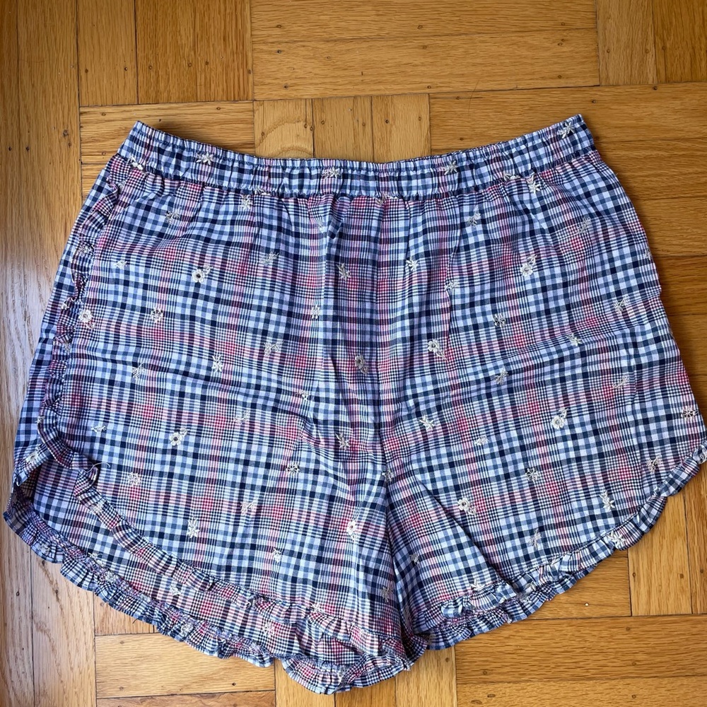 NEW Anthropologie Embroidered Plaid Pajama Shorts